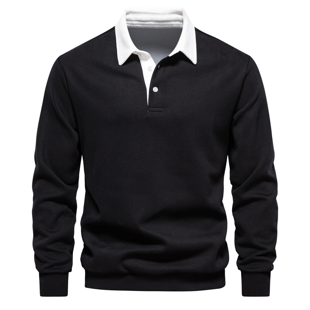 Herren nan elegantes Langarm-Poloshirt mit Kontrastkragen Drune