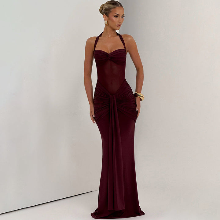 Damen Elegantes Maxikleid mit raffinierten Drapierungen Drune