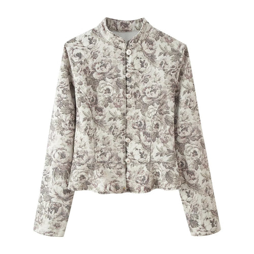 Damen Taillierte Jacquard-Jacke mit Stehkragen und Schößchen Drune
