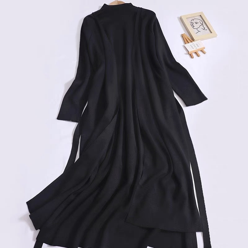 Damen eleganter Longmantel mit asymmetrischem Schnitt und hohem Kragen Drune