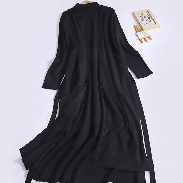 Damen eleganter Longmantel mit asymmetrischem Schnitt und hohem Kragen Drune