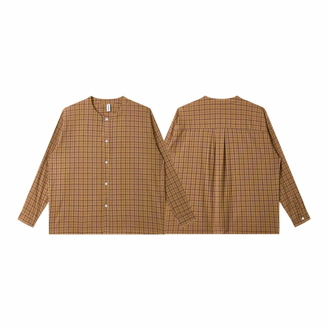 Damen Oversize Hemdjacke mit Rundkragen, durchgehender Knopfleiste und kariertem Strukturstoff Drune