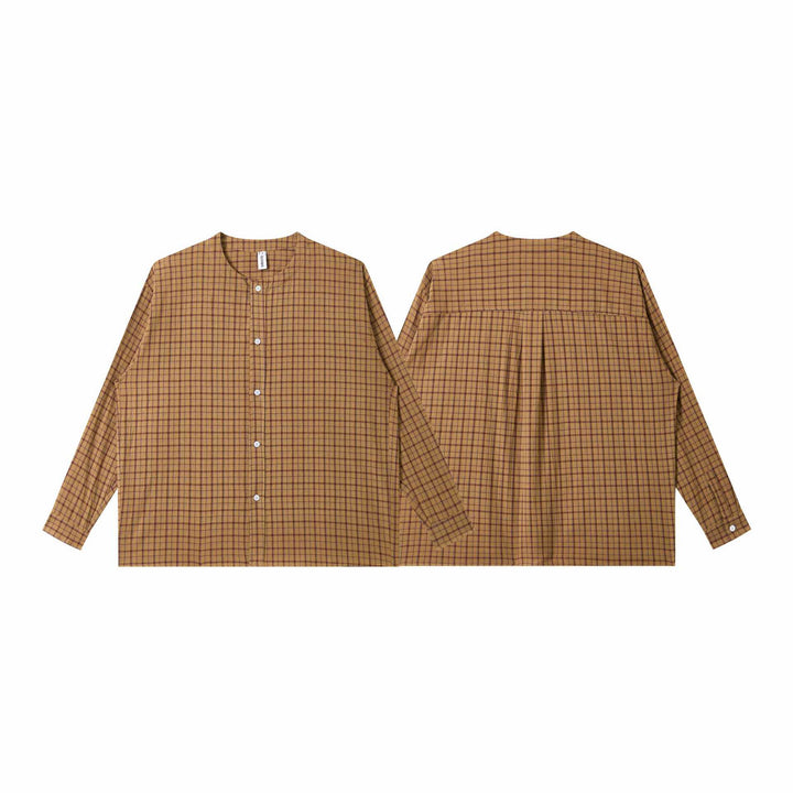 Damen Oversize Hemdjacke mit Rundkragen, durchgehender Knopfleiste und kariertem Strukturstoff Drune