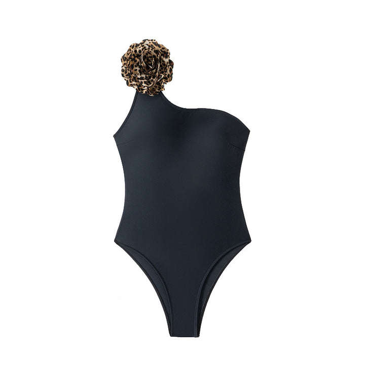 Damen Einseitiger Badeanzug mit elegantem Tiermuster und floralem Akzent Drune