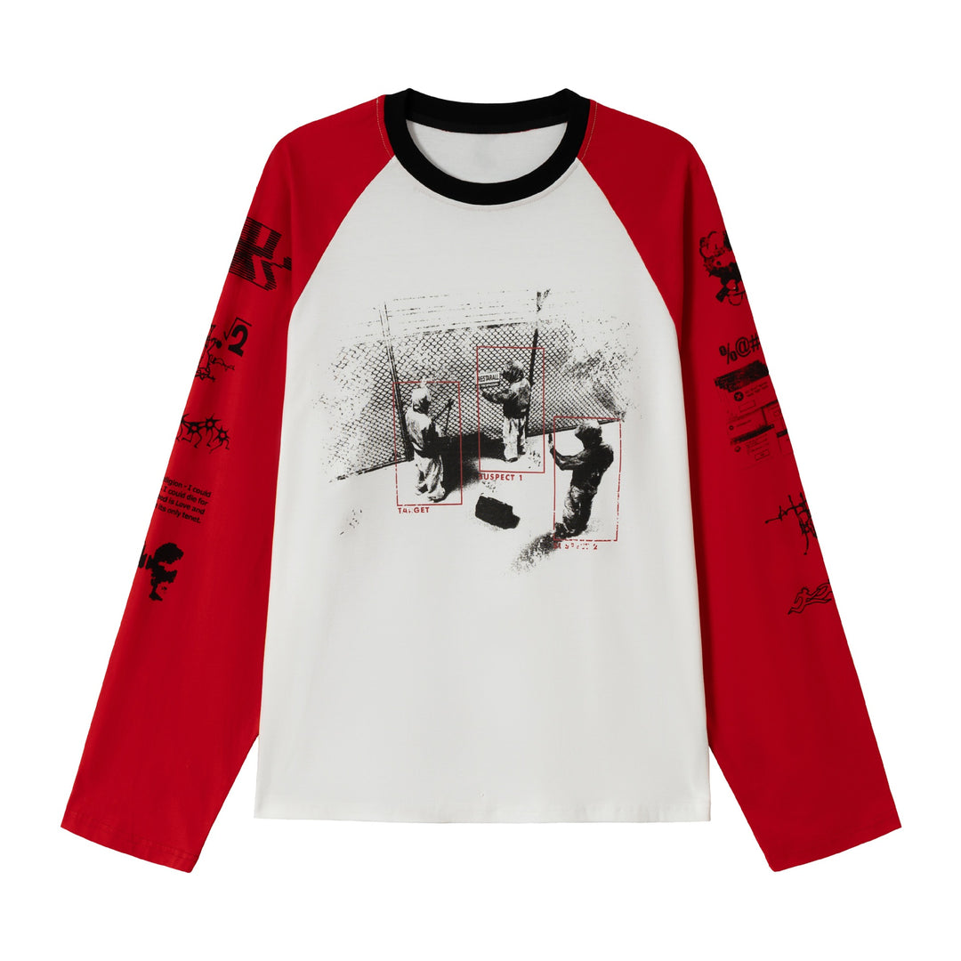 Unisex Langarm-Raglanshirt mit grafischem Print und kontrastierendem Rundhalsausschnitt Drune