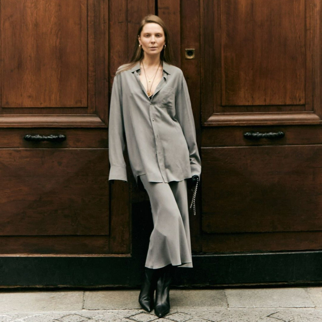 Damen stilvolles Oversized-Hemd und Palazzo-Hose-Set Drune