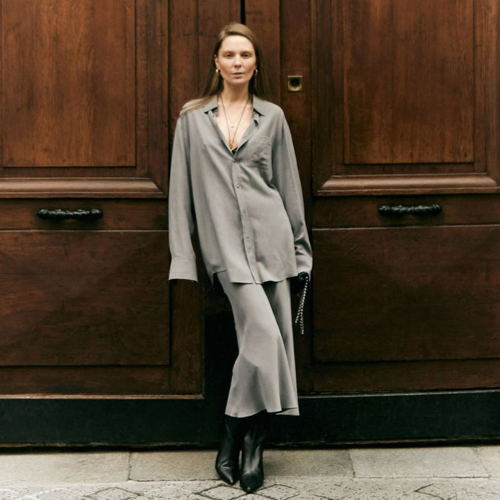 Damen stilvolles Oversized-Hemd und Palazzo-Hose-Set Drune