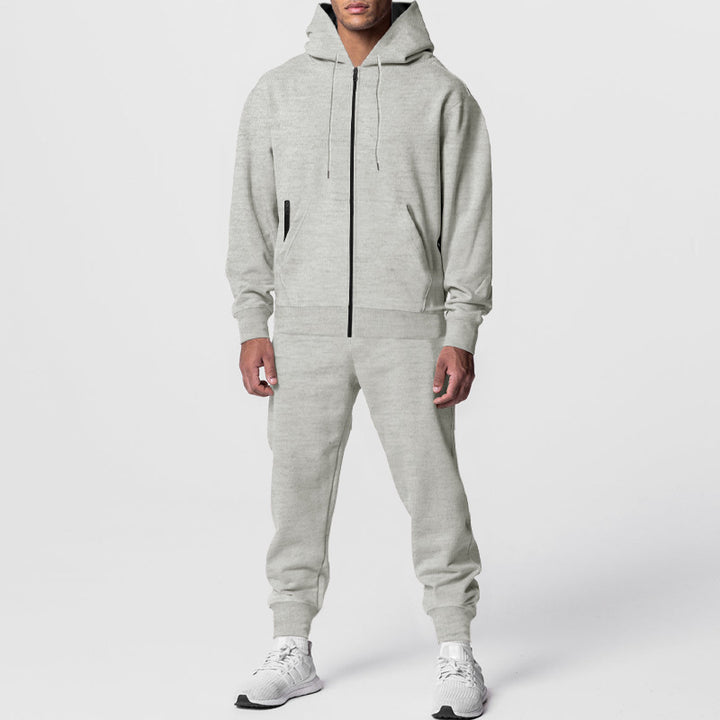 Herren nan urbanes Reißverschluss‑Hoodie mit Kängurutasche und konisch zulaufender Jogginghose Set Drune