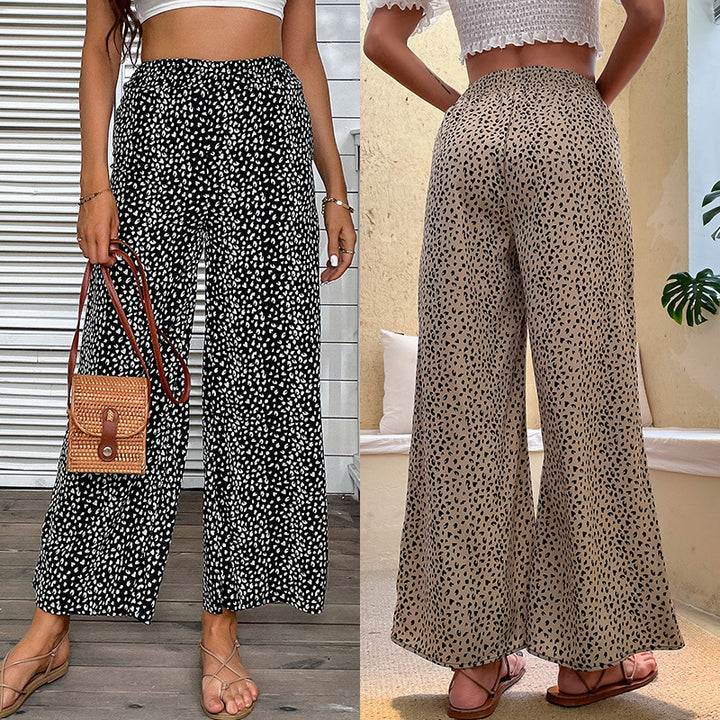 Damen Leichte Palazzo‑Hose mit hohem Gummibund und dezentem Animal‑Print Drune