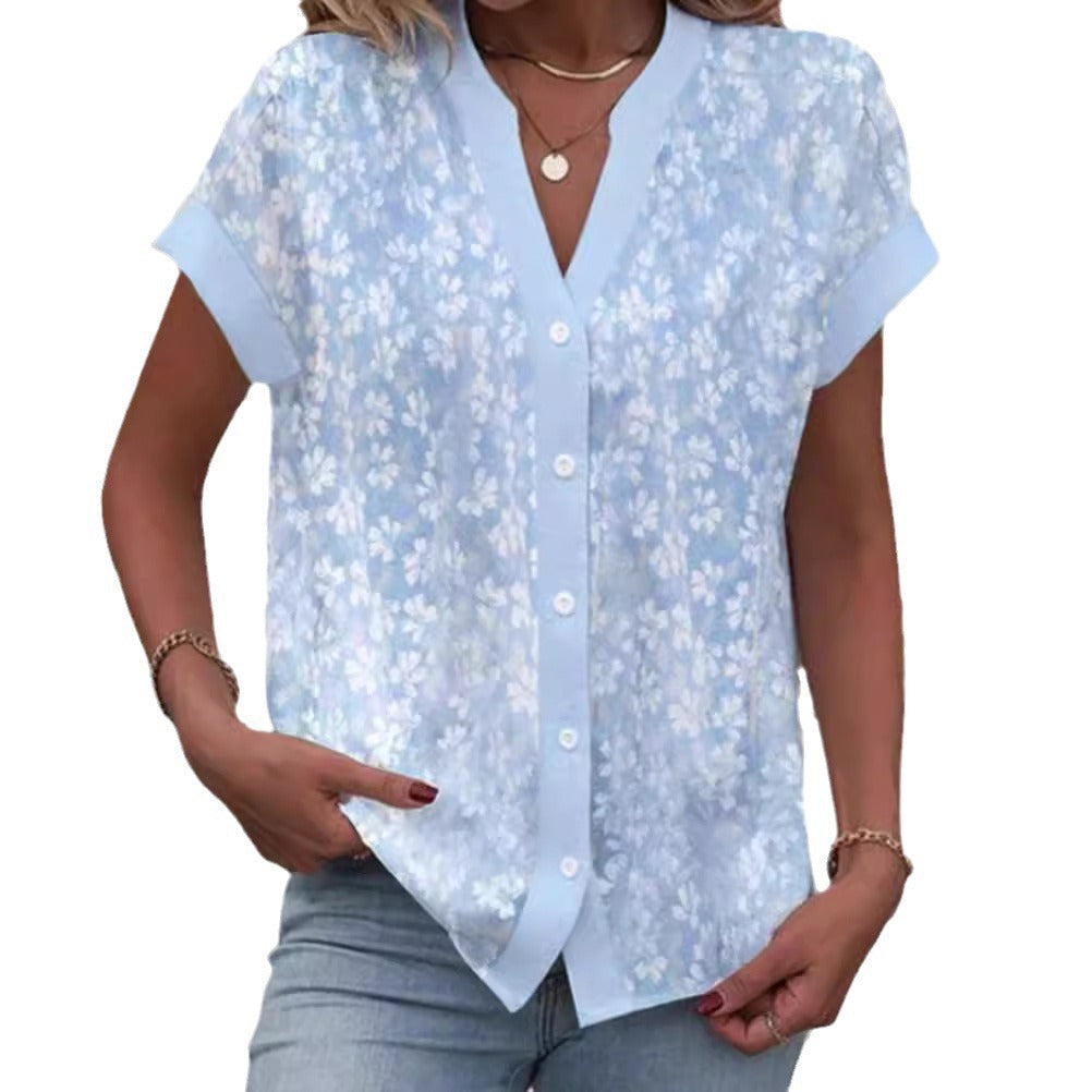 Damen Blusentop mit floralem Muster und kurzen Ärmeln Drune