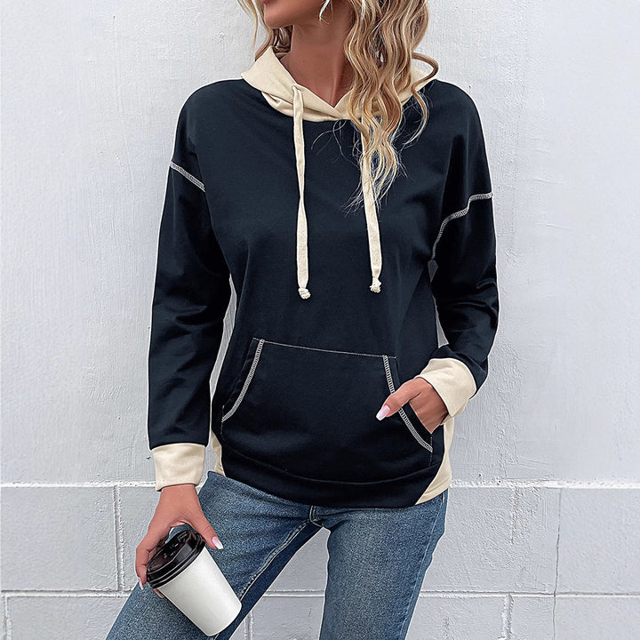 Damen Lässiger Kapuzenpullover mit kontrastierenden Ärmeln Drune
