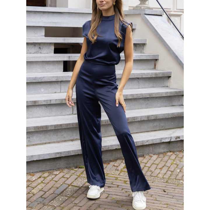 Damen Eleganter Jumpsuit mit geraden Beinen und hohem Kragen Drune