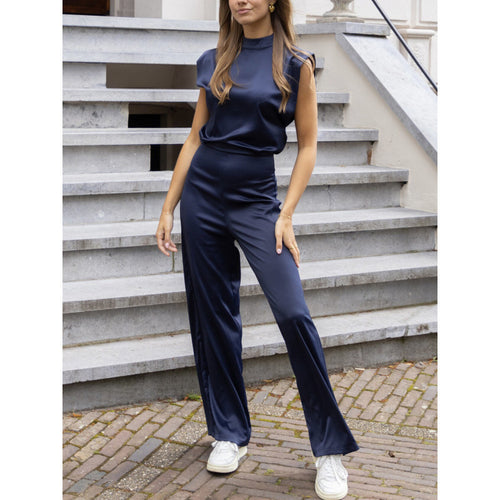 Damen Eleganter Jumpsuit mit geraden Beinen und hohem Kragen Drune