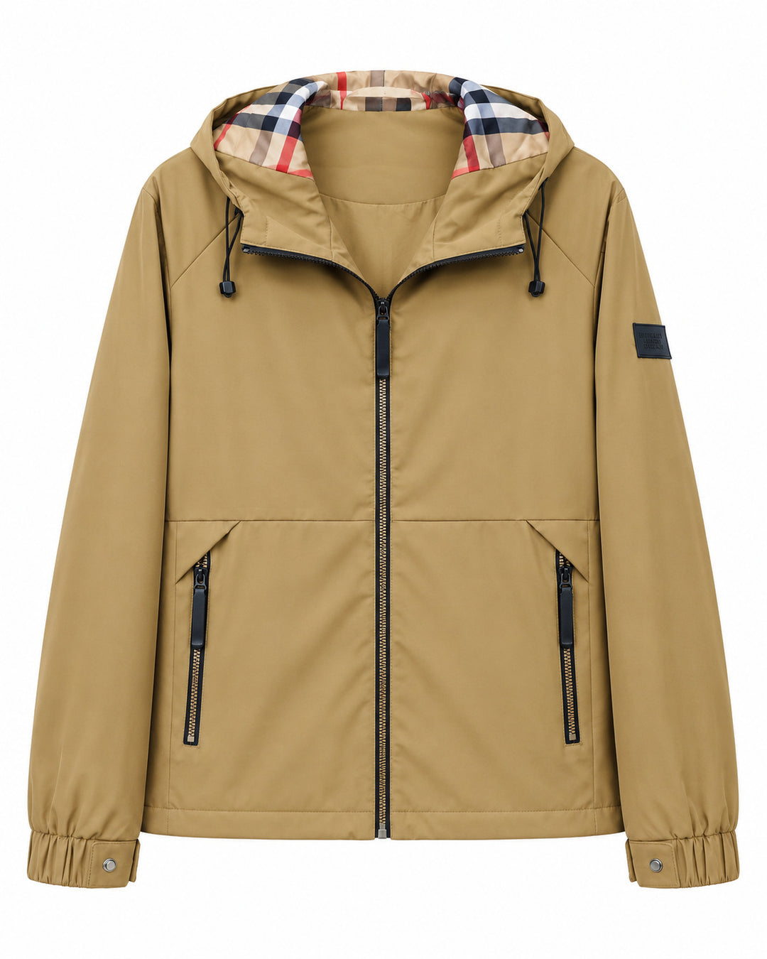 Herren leichte winddichte Softshell‑Kapuzenjacke mit kariert gefütterter Kapuze Drune