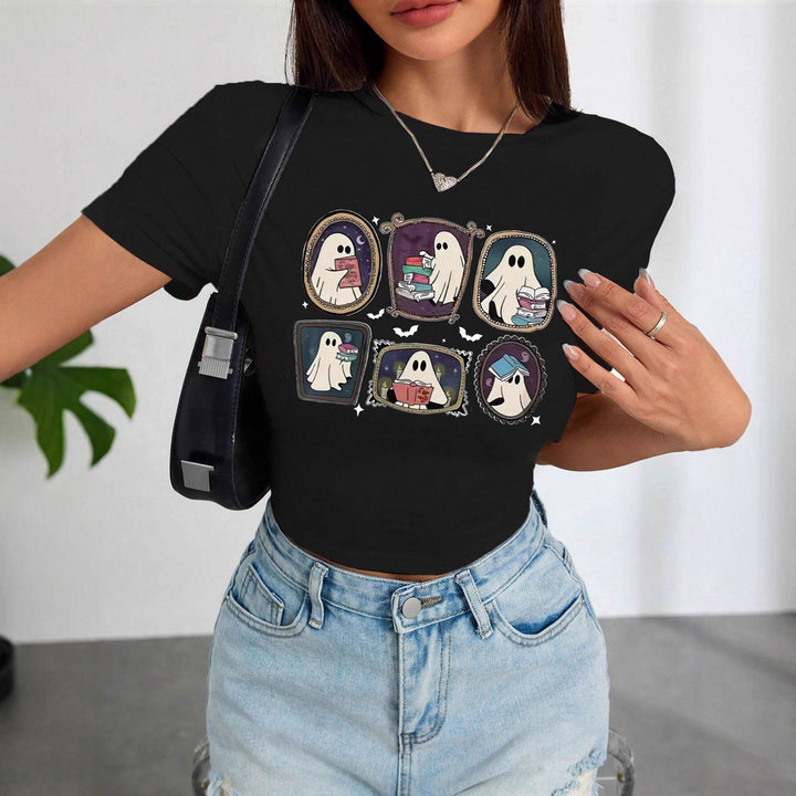 Damen Crop-T-Shirt mit verspieltem Geistermotiv Drune