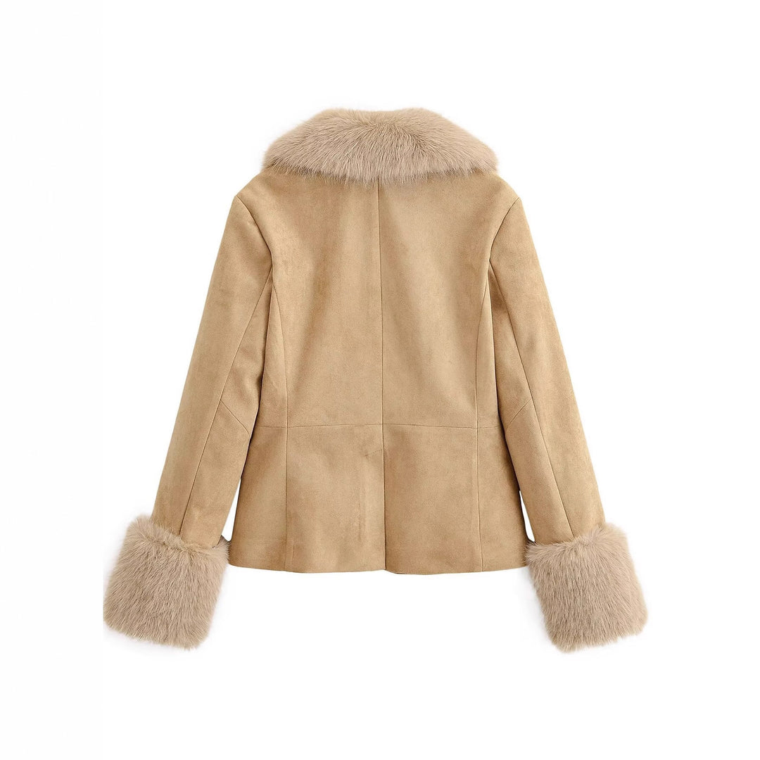 Damen 20+ kurzer Veloursimitat‑Blouson mit üppigem Webpelzkragen und Pelzmanschetten Drune