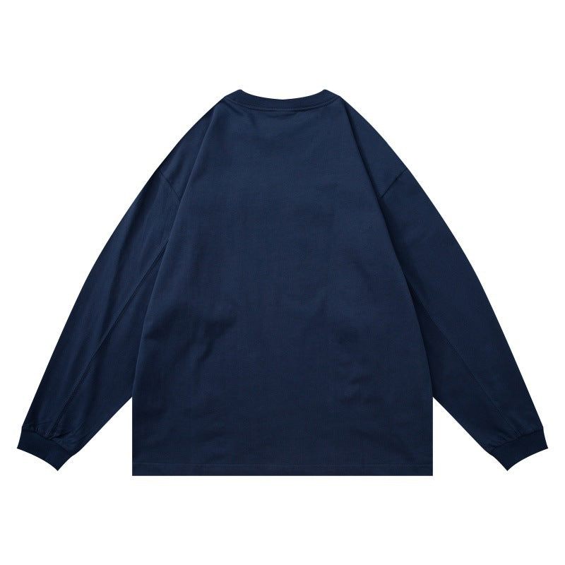 Unisex Oversize-Langarmshirt mit Chenille-Logo und Rundhalsausschnitt Drune