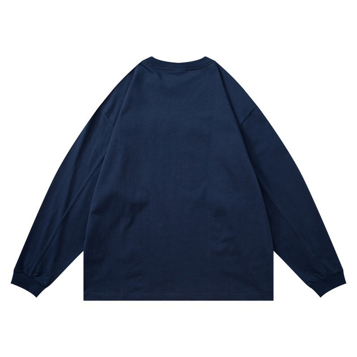 Unisex Oversize-Langarmshirt mit Chenille-Logo und Rundhalsausschnitt Drune