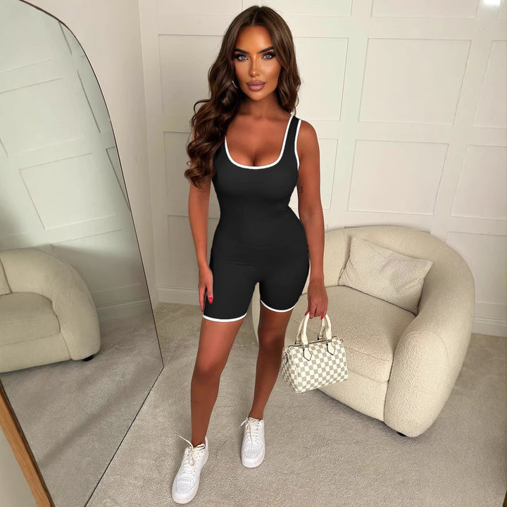 Damen Sportlicher Jumpsuit mit dekorativen Kontrastnähten und figurformendem Schnitt Drune