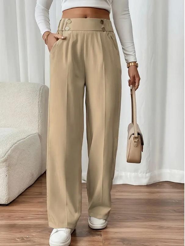 Damen Klassische weite Hose mit Knopfleiste und Taschen Drune