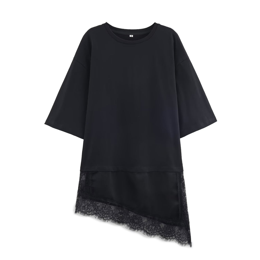 Damen 20+ Oversized Boxy Longshirt mit asymmetrischem Spitzen‑Saum Drune