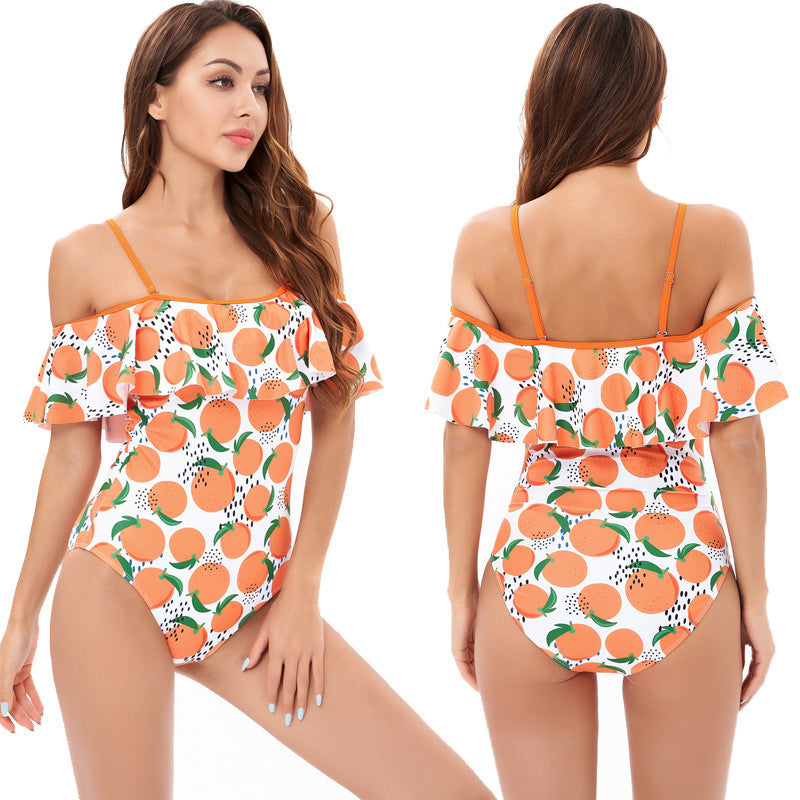 Damen Einteiler Badeanzug mit floralem Rüschendesign Drune