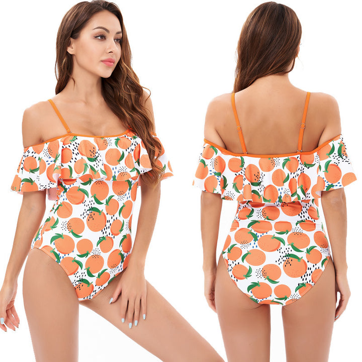 Damen Einteiler Badeanzug mit floralem Rüschendesign Drune