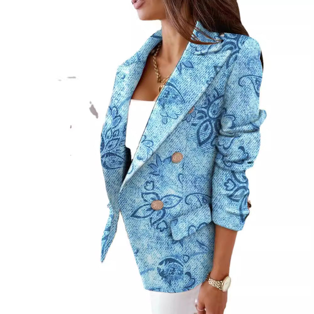 Damen Modischer Blazer mit Zebra-Muster und doppelter Knopfleiste Drune