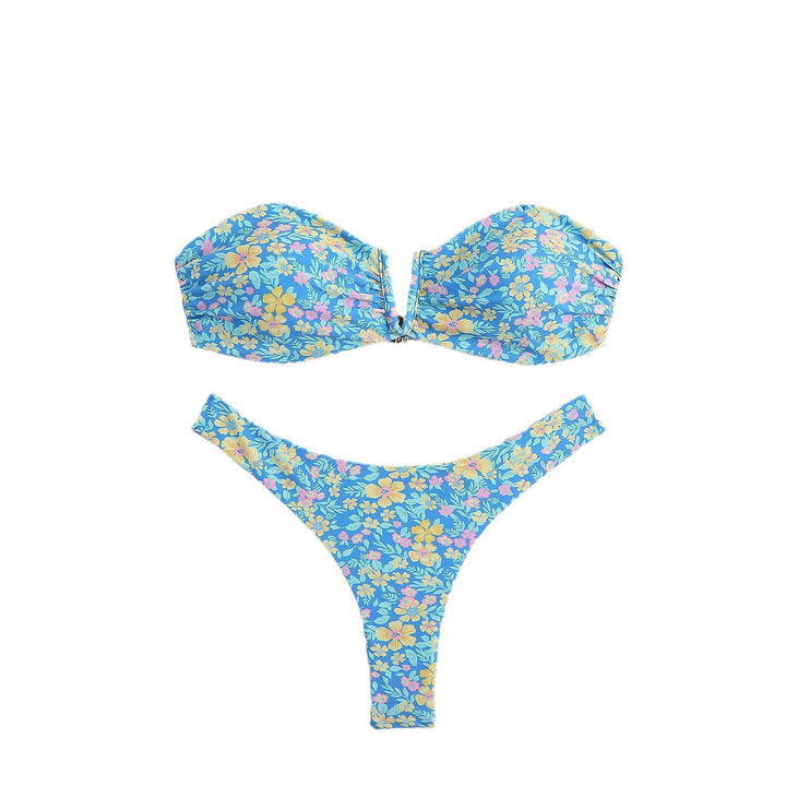 Damen Bandeau-Bikini mit floralem Design und elegantem Verschluss Drune