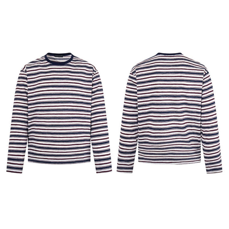 Herren Gestreiftes Langarmshirt aus Baumwollmischung mit Rundhalsausschnitt und feiner Struktur Drune