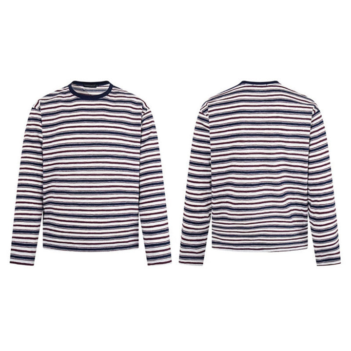 Herren Gestreiftes Langarmshirt aus Baumwollmischung mit Rundhalsausschnitt und feiner Struktur Drune