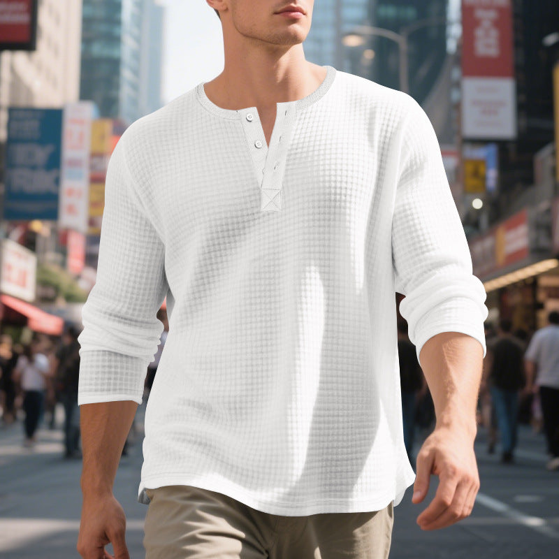Herren nan thermoregulierendes Waffel-Thermalshirt mit Kurzknopfleiste und gerundetem Saum Drune