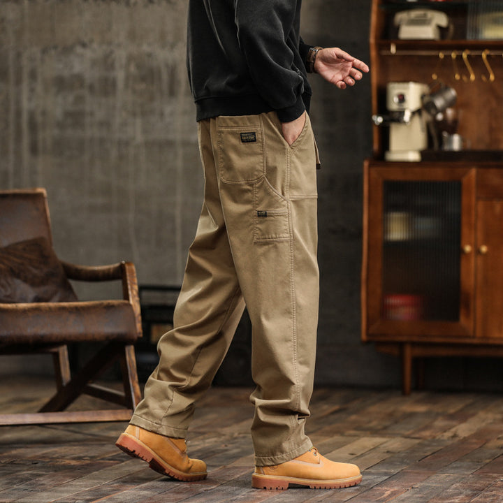 Herren Lockere Canvas-Cargohose mit Tunnelzugbund und aufgesetzten Fronttaschen Drune