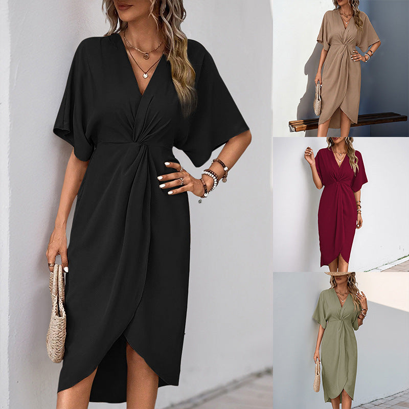 Damen Wickelkleid mit fließendem V-Ausschnitt und seitlichem Schlitz Drune