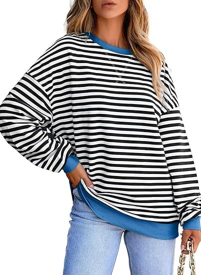 Damen gestreifter Sweatshirt mit modernem Schnitt und Kontrastdetails Drune