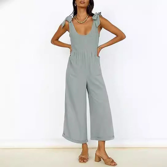 Damen Lässiger Jumpsuit mit verstellbaren Trägern und weitem Bein Drune