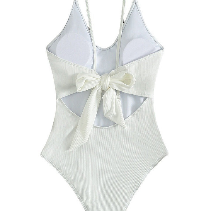 Damen Eleganter Einteiler Badeanzug mit tiefem V-Ausschnitt und schmalen Trägern Drune