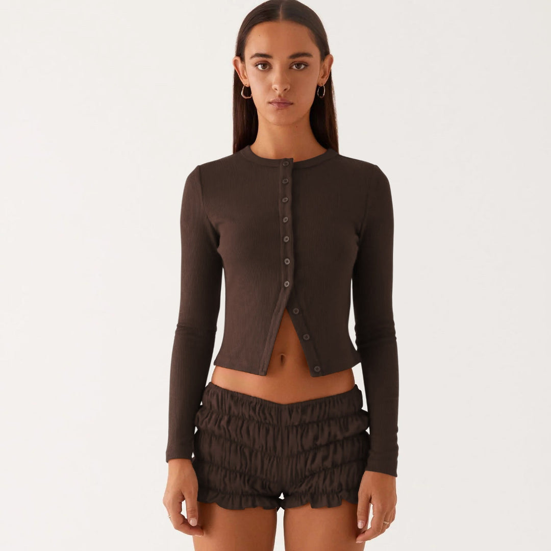 Drune | Einfarbige schmal geschnittene lange Strickjacke