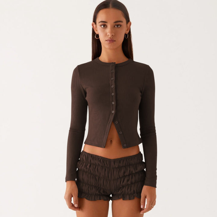 Drune | Einfarbige schmal geschnittene lange Strickjacke