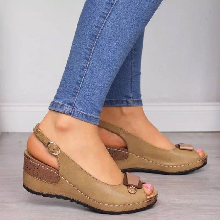 Damen Keil‑Slingback‑Sandalen mit gepolstertem Komfortfußbett und Zierschleife Drune
