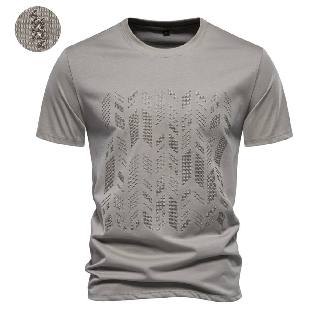 Herren nan Rundhalsshirt aus Baumwollmix mit geometrischer Laserperforation und geradem Schnitt Drune