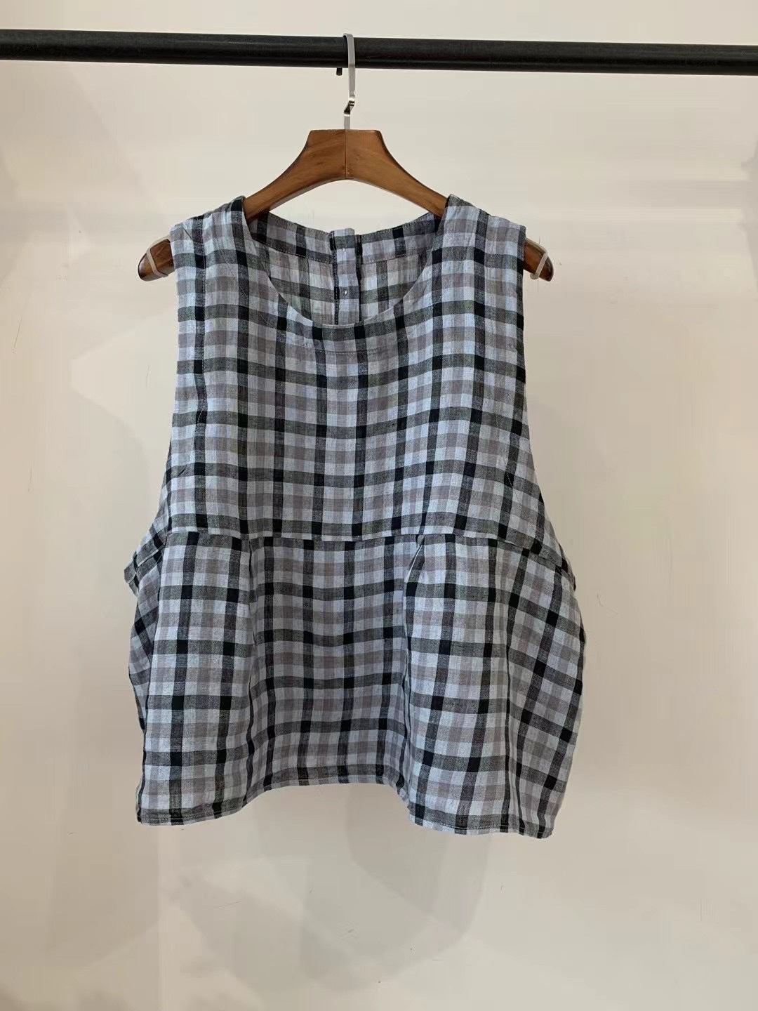 Damen Relaxed Fit Ärmelloses Leinenoberteil mit Seitentaschen Drune