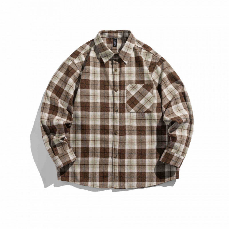 Unisex Kastenförmige karierte Flanell-Hemdjacke mit aufgesetzter Brusttasche und soften Baumwollgriff Drune