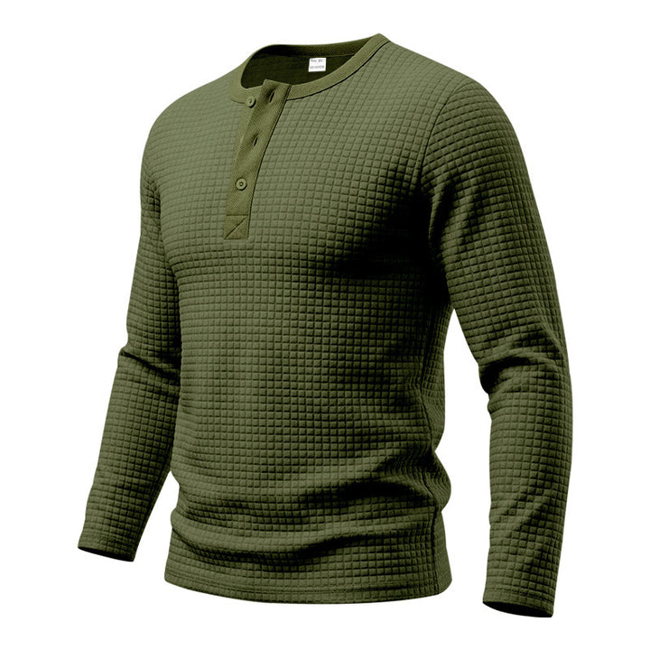 Herren Texturiertes Thermo-Henley-Langarmshirt mit Waffelstruktur und abgerundetem Saum Drune