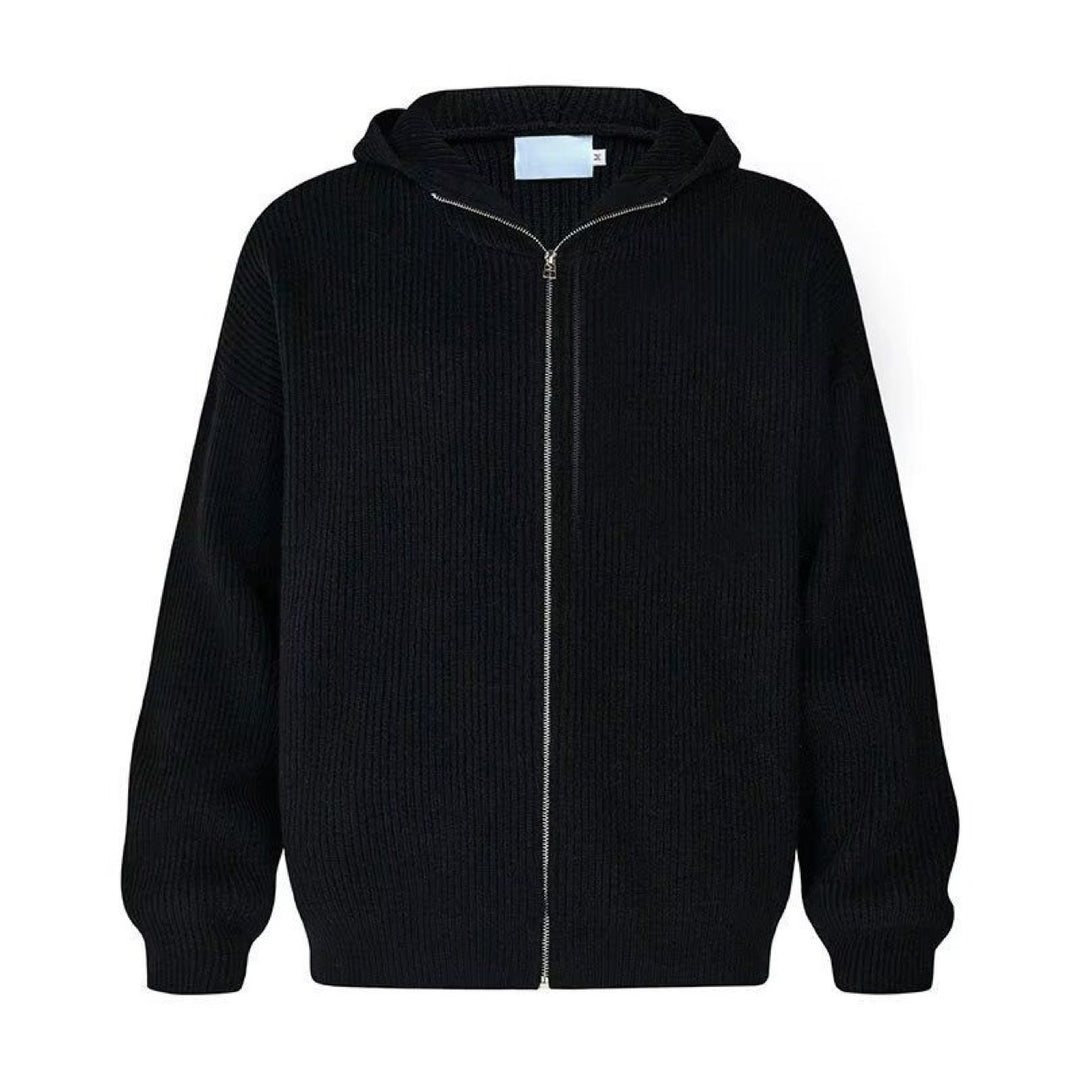 Herren Modische Strickjacke mit Kapuze und Reißverschluss Drune