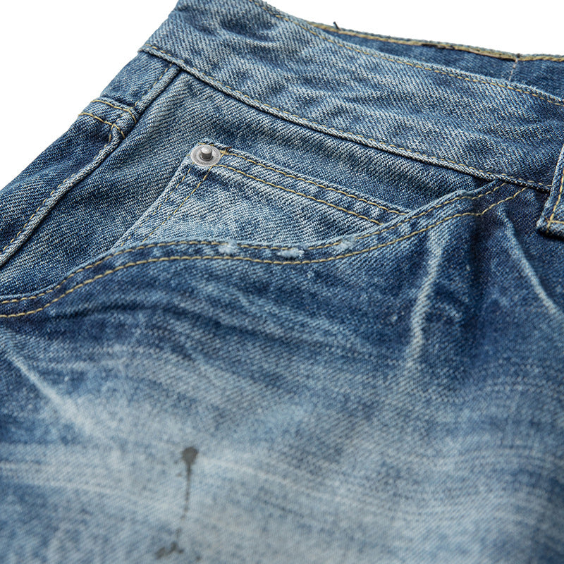 Damen locker geschnittene hochtaillierte Jeans im Used-Look mit ausgefransten Details und Ziernähten Drune