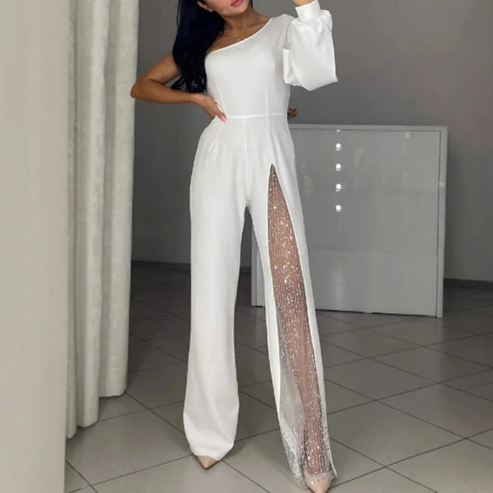 Asymmetrischer einseitiger Damen-Jumpsuit mit Paillettenpanel Drune