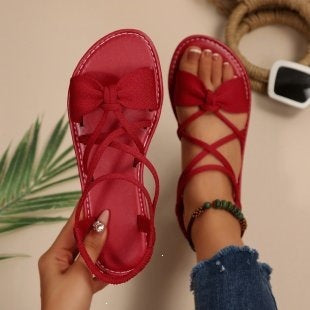 Damen Zarte Römersandalen mit Schleifen-Detail und verstellbaren Schnürriemen Drune