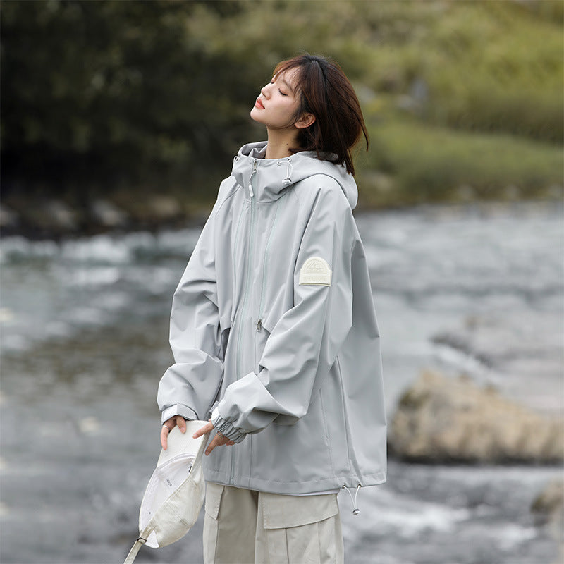 Damen Leichte Wasserabweisende Oversized Funktions-Outdoorjacke mit Kapuze Drune