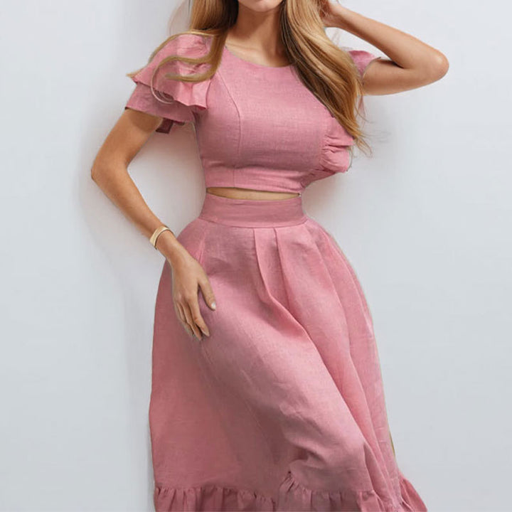 Damen Elegantes Sage-Set mit Rüschensäumen Drune